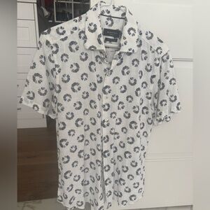 Bugatchi Men's Casual White and Blue Shirt